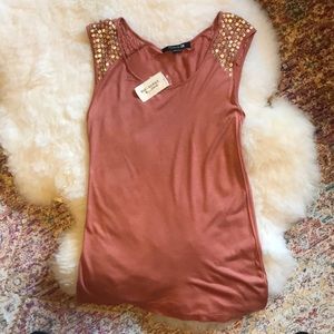 sequin shoulder detail sleeveless shirt
